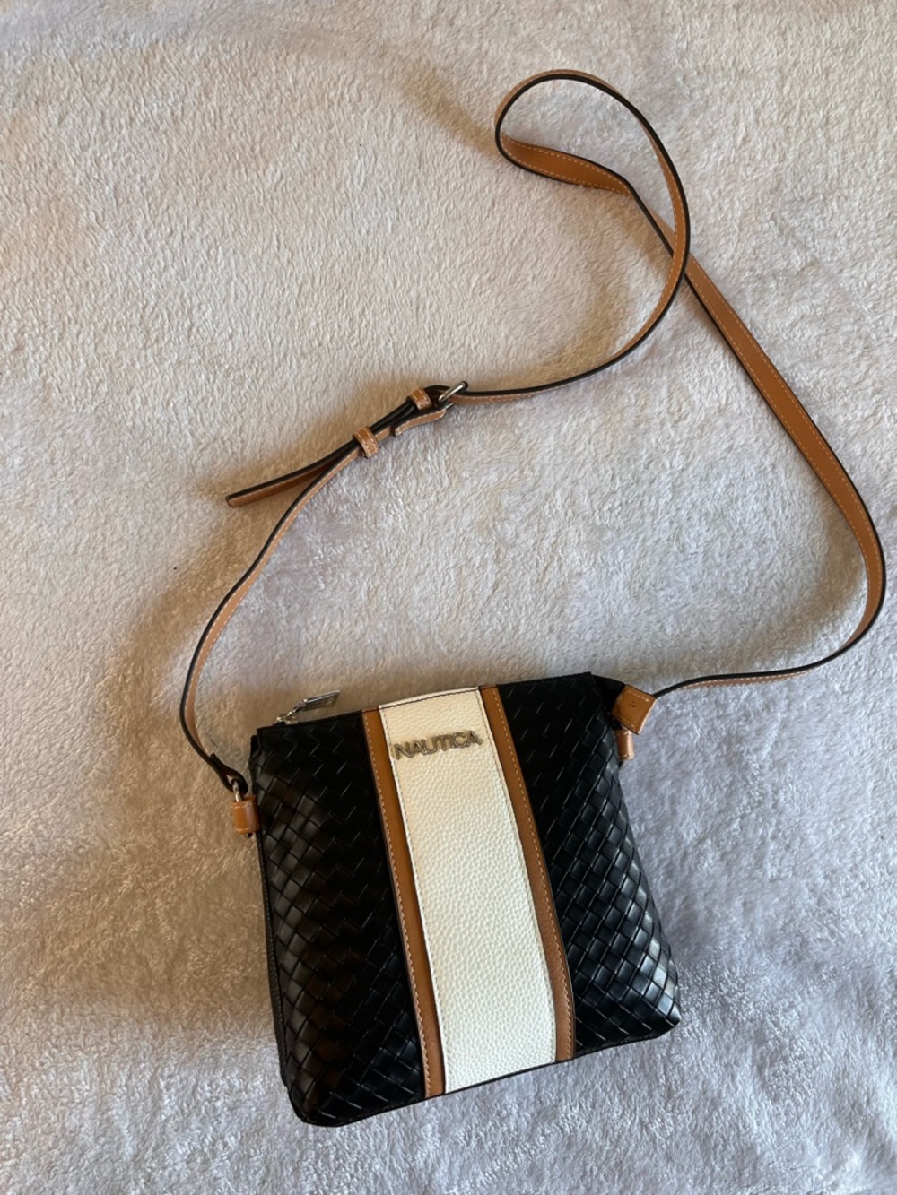 Nautica Black White and Tan Crossbody Shoulder Bag